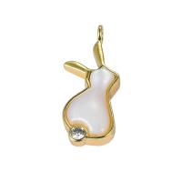 Rhinestone Brass Pendants, with Shell, Rabbit, real gold plated, Unisex & with rhinestone, nickel, lead & cadmium free, 20mm, Approx 20PCs/Bag, Sold By Bag
