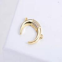 Cubic Zirconia Micro Pave Brass Connector Moon real gold plated DIY & micro pave cubic zirconia & 1/1 loop nickel lead & cadmium free Approx Sold By Bag