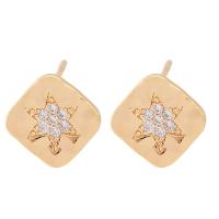 Cubic Zirconia Micro Pave Brass Earring Square real gold plated micro pave cubic zirconia & for woman nickel lead & cadmium free 4.90mm Approx Sold By Bag