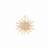Cubic Zirconia Micro Pave Brass Pendant, Sun, real gold plated, Unisex & micro pave cubic zirconia, nickel, lead & cadmium free, 17x17.80mm, Approx 20PCs/Bag, Sold By Bag