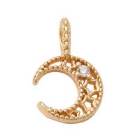 Cubic Zirconia Brass Pendants, with Cubic Zirconia, Moon and Star, real gold plated, Unisex & hollow, nickel, lead & cadmium free, 10mm, Approx 20PCs/Bag, Sold By Bag