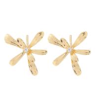 Cubic Zirconia Micro Pave Brass Earring with Cubic Zirconia Flower real gold plated for woman nickel lead & cadmium free Approx Sold By Bag
