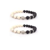 Gemstone Bracelets Lava with Howlite & Zinc Alloy Buddha silver color plated elastic & Unisex mixed colors 8mm Length 7.5 Inch Sold By PC