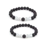 Gemstone Bracelets Lava with Crystal Round elastic & Unisex mixed colors 8mm Length 7.5 Inch Sold By PC