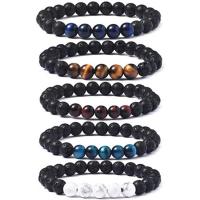 Edelstein Armbänder, Lava, mit Magnesit & Tigerauge & schwarzer Stein & Non- magnetische Hämatit & Zinklegierung, rund, silberfarben plattiert, elastisch & verschiedene Verpackungs Art für Wahl & unisex, keine, Länge:7.5 ZollInch, verkauft von PC