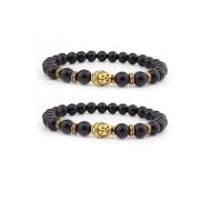 Gemstone Bracelets Abrazine Stone with Zinc Alloy Buddha gold color plated elastic & Unisex black 8mm Length 7.5 Inch Sold By PC