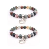 Indian Agate Bracelets with Zinc Alloy silver color plated elastic & Unisex mixed colors 8mm Length 7.5 Inch Sold By PC