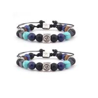 Gemstone Bracelets with Polyester Cord & Zinc Alloy Square silver color plated Unisex & adjustable mixed colors 8mm Length 7.5 Inch Sold By PC