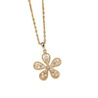Titanium Steel Necklace with Plastic Pearl with 1.97 extender chain Flower gold color plated for woman & with rhinestone gold 8mm Length 15.75 Inch Sold By PC