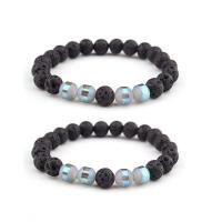 Lava Bracelet, with Crystal, Round, elastic & Unisex, black, 8mm, Length:7.5 Inch, Sold By PC