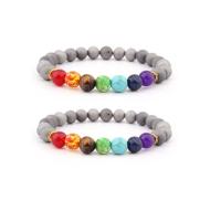 Gemstone Bracelets Laugh Rift Agate with Gemstone & Zinc Alloy Round gold color plated elastic & Unisex mixed colors 8mm Length 7.5 Inch Sold By PC