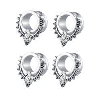 304 Stainless Steel Piercing Tunnel polished fashion jewelry & Unisex & with rhinestone silver color Sold By PC