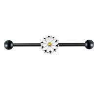 304 Stainless Steel straight barbell, Flower, Vacuum Ion Plating, fashion jewelry & enamel, more colors for choice, 1.60x38x5mm, Sold By PC
