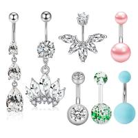 Stainless Steel Belly Ring 304 Stainless Steel Vacuum Ion Plating 7 pieces & fashion jewelry & micro pave cubic zirconia 5/8mm Sold By Set