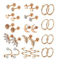 Stainless Steel Ear Piercing Jewelry, 304 Stainless Steel, Vacuum Ion Plating, fashion jewelry & with rhinestone, more colors for choice, 1.60x6x3mm, 28PCs/Set, Sold By Set