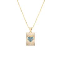 Cubic Zircon Micro Pave Brass Necklace, Square, gold color plated, Unisex & with heart pattern & micro pave cubic zirconia, more colors for choice, 11x19mm, Length:Approx 19.69 Inch, Sold By PC
