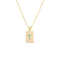 Cubic Zircon Micro Pave Brass Necklace, Square, gold color plated, with cross pattern & Unisex & micro pave cubic zirconia, more colors for choice, 11x19mm, Length:Approx 19.69 Inch, Sold By PC