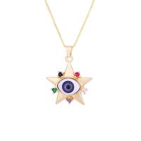 Cubic Zircon Micro Pave Brass Necklace Star gold color plated micro pave cubic zirconia & for woman & enamel multi-colored Length Approx 19.69 Inch Sold By PC