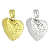 Brass Locket Pendants, Heart, platinum color plated, DIY, more colors for choice, 15x16x4mm, Hole:Approx 3mm, Inner Diameter:Approx 7mm, Sold By PC