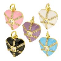 Cubic Zirconia Micro Pave Brass Pendant, Heart, high quality gold color plated, micro pave cubic zirconia & enamel, more colors for choice, 15.50x18x5mm, Hole:Approx 4mm, Sold By PC