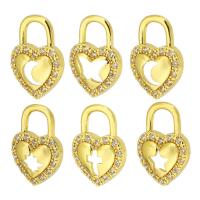 Cubic Zirconia Micro Pave Brass Pendant, Heart, high quality gold color plated, different styles for choice & micro pave cubic zirconia & hollow, 10x15x3mm, Hole:Approx 4mm, Sold By PC