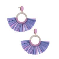 Fashion Fringe Earrings, Rafidah Grass, with Wood, fashion jewelry & for woman, more colors for choice, 90x80mm, Sold By Pair