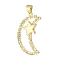 Cubic Zirconia Micro Pave Brass Pendant, Moon and Star, gold color plated, fashion jewelry & DIY & micro pave cubic zirconia & for woman, golden, 16x228x3mm, Hole:Approx 3mm, 10PCs/Lot, Sold By Lot