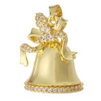 Cubic Zirconia Micro Pave Brass Pendant, Christmas Bell, gold color plated, fashion jewelry & DIY & micro pave cubic zirconia & for woman, golden, 19x23x17.50mm, Hole:Approx 3.5mm, 10PCs/Lot, Sold By Lot