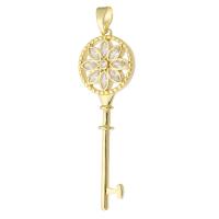 Cubic Zirconia Micro Pave Brass Pendant, Key, gold color plated, fashion jewelry & DIY & micro pave cubic zirconia & for woman, golden, 17x52x3mm, Hole:Approx 4mm, 10PCs/Lot, Sold By Lot