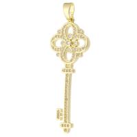 Cubic Zirconia Micro Pave Brass Pendant Key gold color plated fashion jewelry & DIY & micro pave cubic zirconia & for woman golden Approx 4mm Sold By Lot