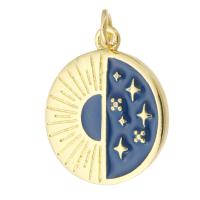 Brass Jewelry Pendants, Round, gold color plated, fashion jewelry & DIY & for woman & enamel, two different colored, 18x21x3mm, Hole:Approx 3mm, 10PCs/Lot, Sold By Lot