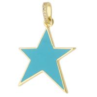 Brass Jewelry Pendants Star gold color plated fashion jewelry & DIY & for woman & enamel blue Approx 3mm Sold By Lot
