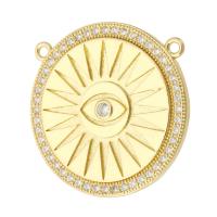 Cubic Zirconia Micro Pave Brass Pendant Round gold color plated fashion jewelry & DIY & evil eye pattern & micro pave cubic zirconia & for woman & double-hole golden Approx 1.5mm Sold By Lot