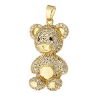 Cubic Zirconia Micro Pave Brass Pendant, Bear, gold color plated, fashion jewelry & DIY & micro pave cubic zirconia & for woman, golden, 20x34.50x9mm, Hole:Approx 4mm, 10PCs/Lot, Sold By Lot