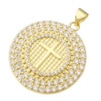 Cubic Zirconia Micro Pave Brass Pendant, Round, gold color plated, fashion jewelry & DIY & micro pave cubic zirconia & for woman, golden, 25x28x3.50mm, Hole:Approx 3.5mm, 10PCs/Lot, Sold By Lot