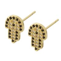 Cubic Zirconia Micro Pave Brass Earring, gold color plated, fashion jewelry & micro pave cubic zirconia & for woman, two different colored, 7x10x14mm, 10Pairs/Lot, Sold By Lot