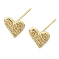 Cubic Zirconia Micro Pave Brass Earring, gold color plated, fashion jewelry & micro pave cubic zirconia & for woman, golden, 10x9x14.50mm, 10Pairs/Lot, Sold By Lot