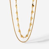 Halskette, 304 Edelstahl, mit Verlängerungskettchen von 6cm, Doppelschicht & für Frau, goldfarben, Länge:ca. 36.5 cm, verkauft von PC