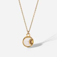 Stainless Steel Jewelry Necklace, 304 Stainless Steel, with Shell, with 5cm extender chain, Vacuum Ion Plating, for woman, golden, 19mm, Length:Approx 40.5 cm, Sold By PC