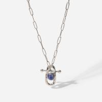 Colar de jóias de aço inoxidável, Aço inoxidável 304, with sodalita, with 5.5cm extender chain, para mulher & vazio, azul, 2.46x2.58mm, comprimento Aprox 45 cm, vendido por PC