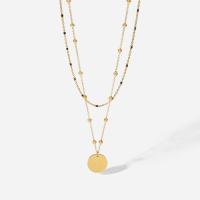 Multi Layer Necklace, 304 Stainless Steel, with Seedbead, with 55mm extender chain, Flat Round, Vacuum Ion Plating, Double Layer & Unisex, golden, 15.10mm, Length:Approx 425 mm, Approx 370 mm, Sold By PC