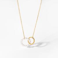 Stainless Steel Jewelry Necklace, 304 Stainless Steel, with Freshwater Pearl, with 5.5cm extender chain, Donut, Vacuum Ion Plating, for woman, golden, 20mm, Length:Approx 44 cm, Sold By PC