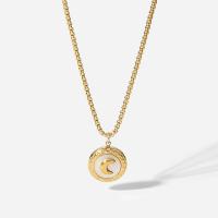 Stainless Steel Jewelry Necklace, 304 Stainless Steel, with White Shell, with 54mm extender chain, Round, Vacuum Ion Plating, for woman, golden, 17.19mm, Length:Approx 460 cm, Sold By PC