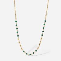 Stainless Steel Jewelry Necklace 304 Stainless Steel with Malachite with 5cm extender chain Vacuum Ion Plating for woman golden 0.30mm Length Approx 42.2 cm Sold By PC