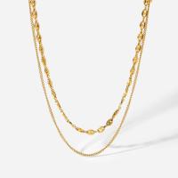 Multi Layer Necklace, 304 Stainless Steel, with 50mm extender chain, Vacuum Ion Plating, Double Layer & for woman, golden, 5.40mm, Length:Approx 370 mm, Approx 410 mm, Sold By PC