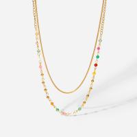 Multi Layer Necklace 304 Stainless Steel with Gemstone with 3.9cm extender chain Vacuum Ion Plating for woman golden 0.30mm Length Approx 38 cm Sold By PC