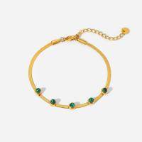 Stainless Steel Jewelry Bracelet 304 Stainless Steel with Turquoise with 5cm extender chain Vacuum Ion Plating for woman golden Length Approx 17.5 cm Sold By PC