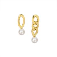 Asymmetric Earrings Titanium Steel with Freshwater Pearl Vacuum Ion Plating for woman Sold By Pair