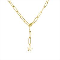Collar de Acero Titanio, Partículas de acero, Estrella, para mujer, dorado, 8mm, longitud:aproximado 40 cm, Vendido por UD