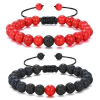 Lava Bracelet, with Red Turquoise & Polyester Cord, Round, different packing style for choice & Unisex & adjustable, more colors for choice, 8mm, Length:7.5 Inch, Sold By PC